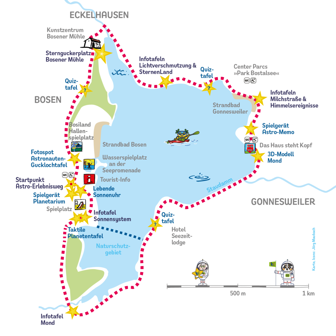 Karte des Astro-Erlebniswegs um den Bostalsee